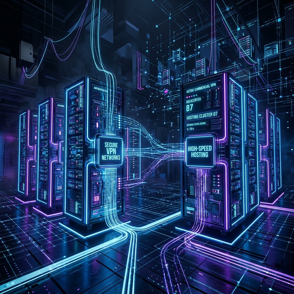 Datacenter and commercial VPN abstract visualization